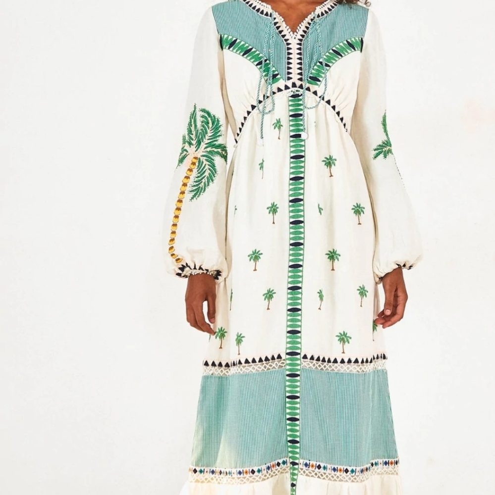 Farm Rio Palm Tree Embroidered Dress S NWT